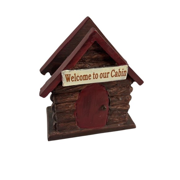 Rustic Welcome to Our Cabin Napkin Holder Log House Lodge Decor Resin - Picture 1 of 8